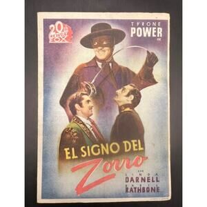 1940s Spanish Mark of Zorro Movie Herald Handbill Tyrone Power, Basil Rathbone
